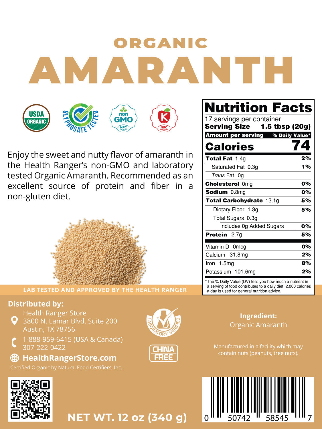 Organic Amaranth 12 oz (340g) (6-Pack)