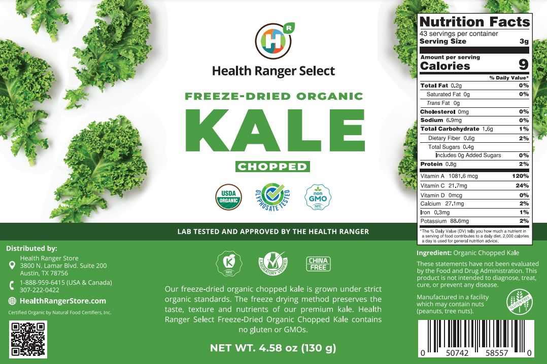 FreezeDried Organic Chopped Kale 4.58 oz (130g) (10 CAN) (2Pack
