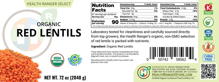 Mini Bucket - Organic Red Lentils 72 oz (2040 g)