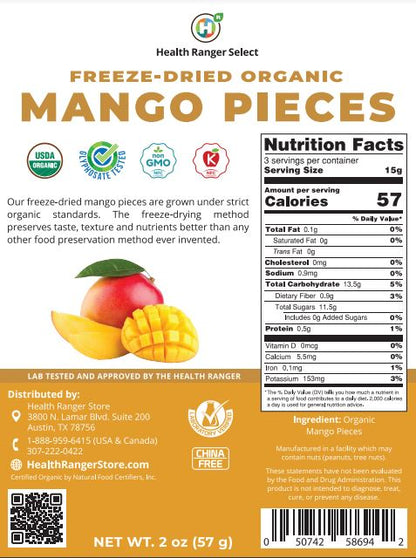 Organic Freeze-Dried Mango Pieces 2 oz (57g) (6-Pack)