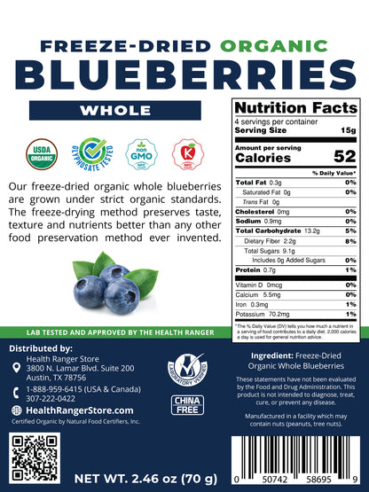 Freeze-Dried Organic Whole Blueberries 2.46 oz (70g)