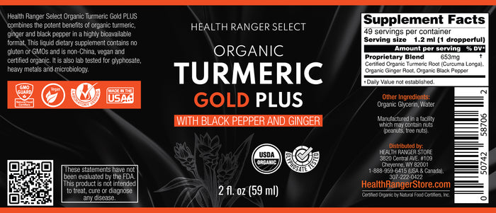 Organic Turmeric Gold Plus with Black Pepper and Ginger 2 fl. oz (59 ml) (3-Pack)