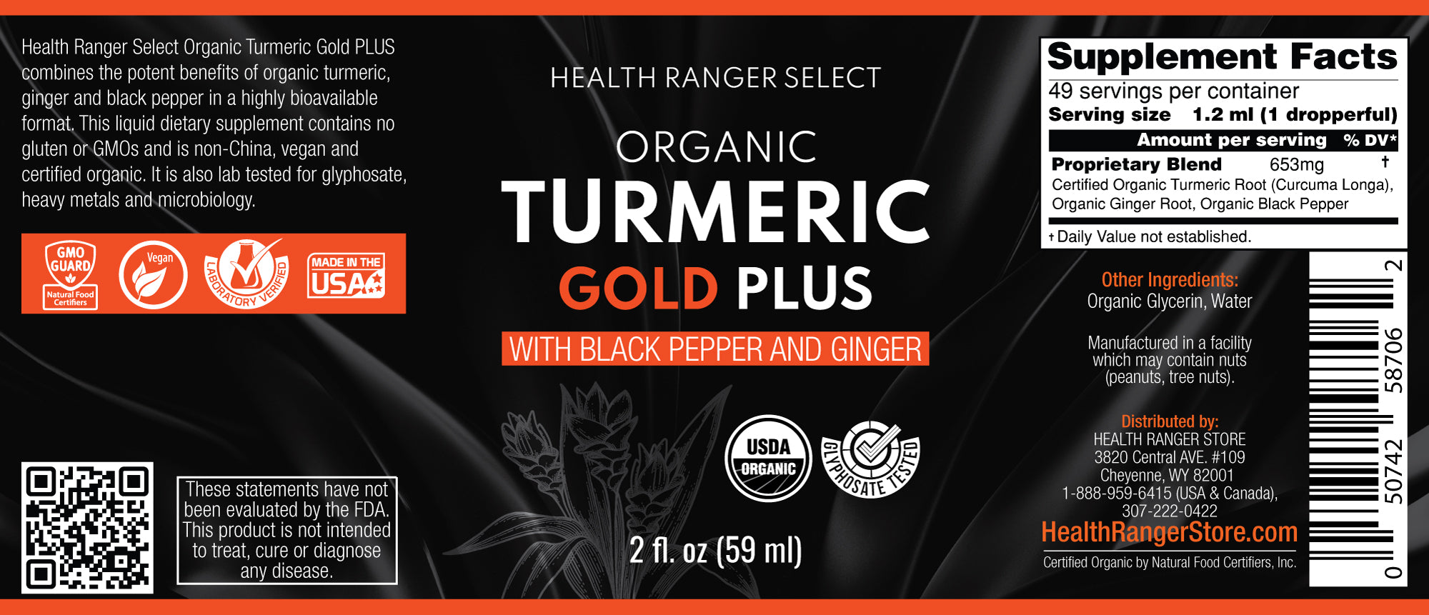 Organic Turmeric Gold Plus with Black Pepper and Ginger 2 fl. oz (59 ml) (6-Pack)