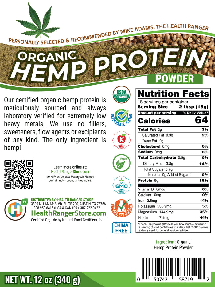 Organic Hemp Protein Powder 12 oz (340 g)