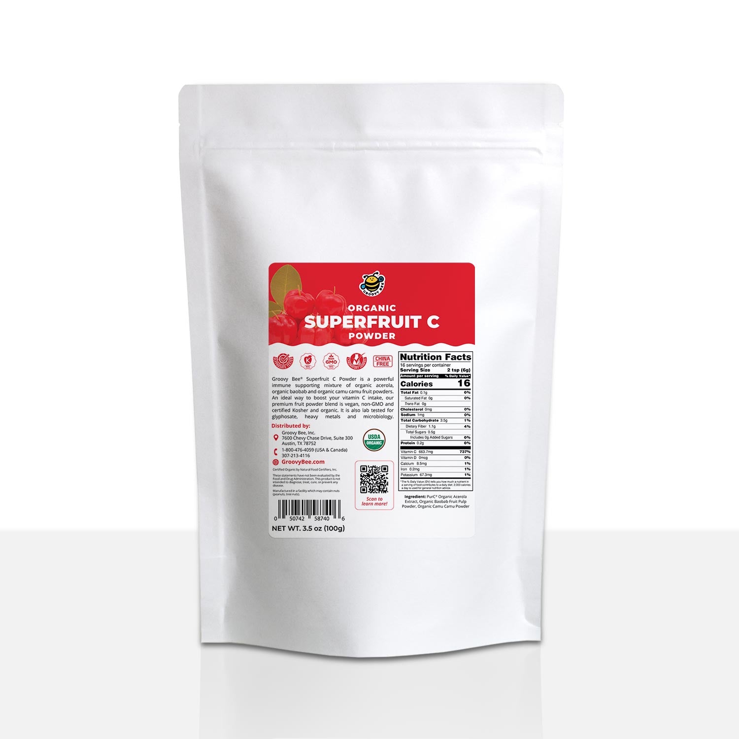 Organic Superfruit C Powder 3.5 oz (100g) (6-Pack)