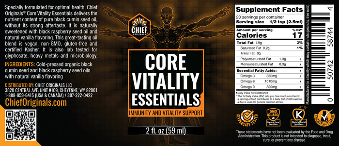 Core Vitality Essentials with Black Seed - Immunity and Vitality Support 2fl oz (59ml) (6-Pack)