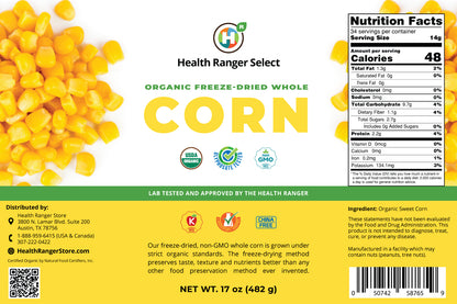 Freeze-Dried Organic Whole Corn (17oz, 