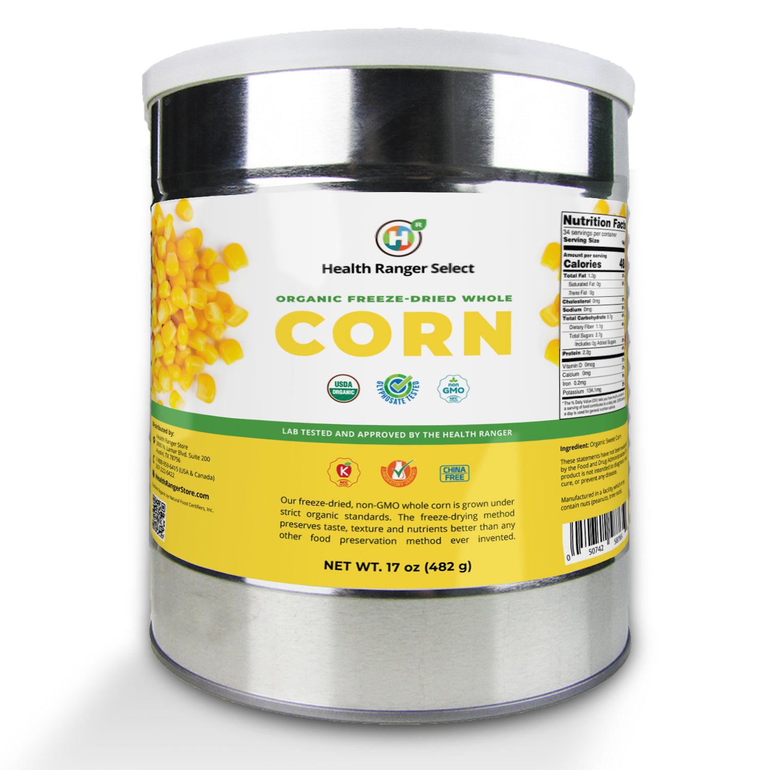 Freeze-Dried Organic Whole Corn (17oz, 