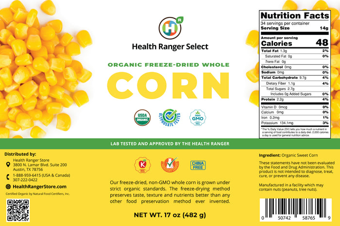 Freeze-Dried Organic Whole Corn (17oz, #10 can) (2-Pack)