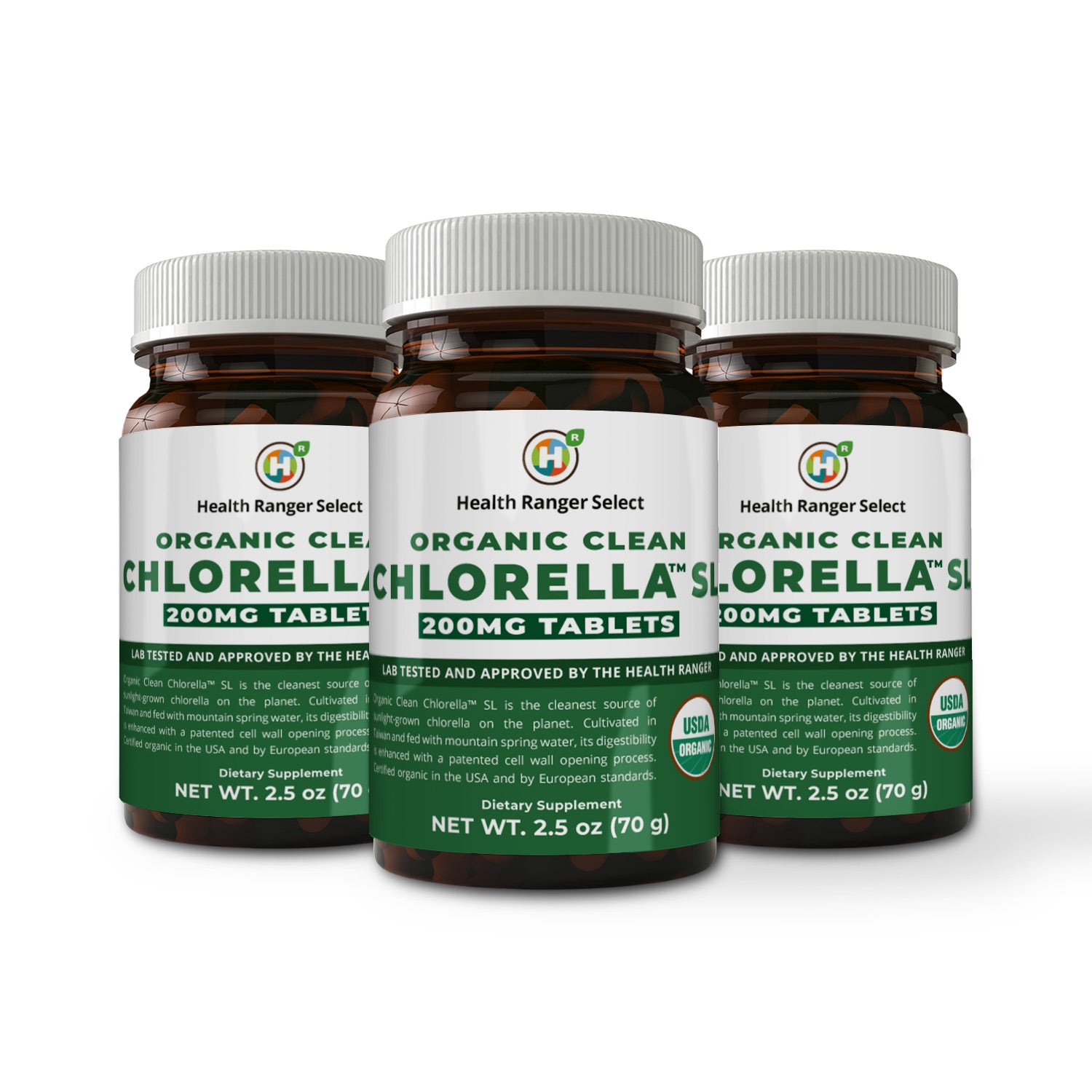 Organic Clean Chlorella SL 200mg Tablets 2.5 oz (70 g) (3-Pack)