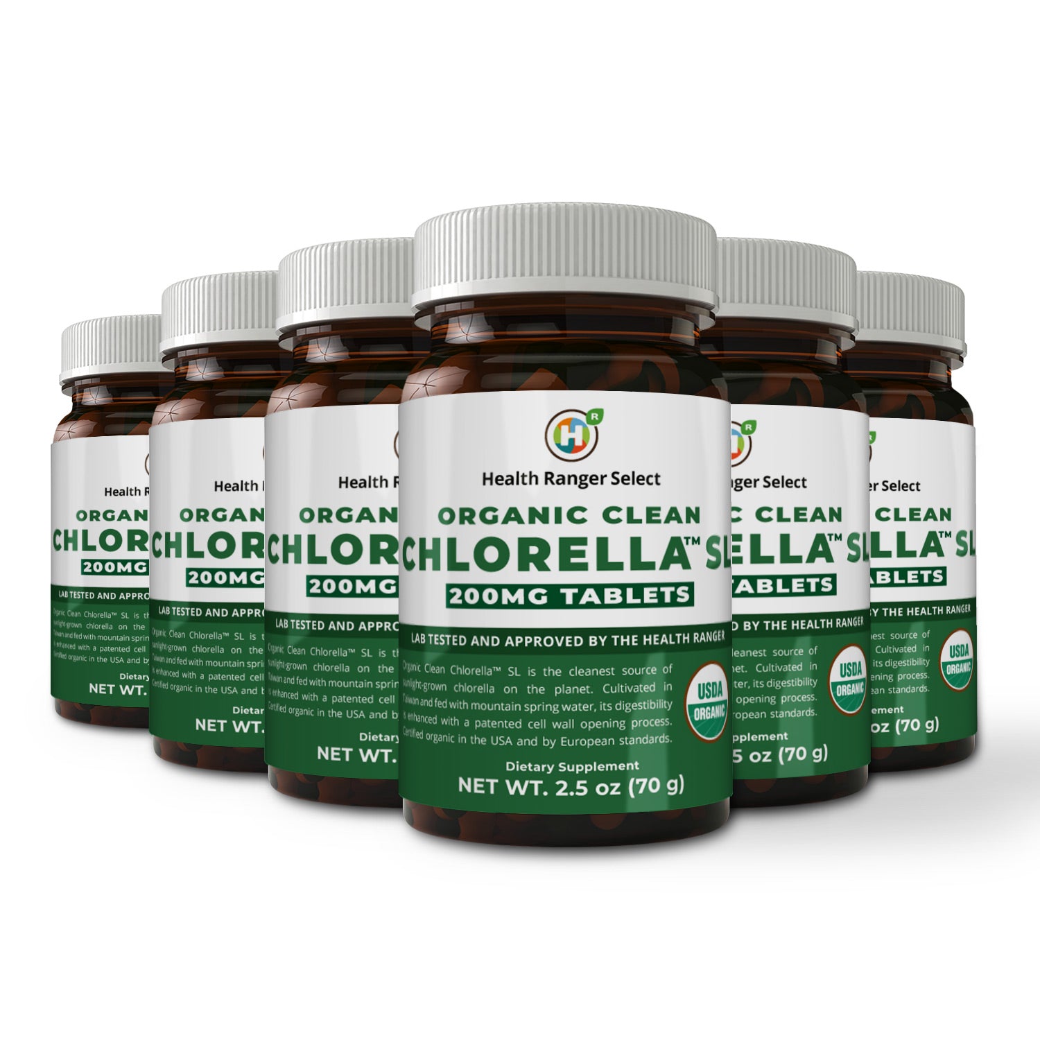 Organic Clean Chlorella SL 200mg Tablets 2.5 oz (70 g) (6-Pack)