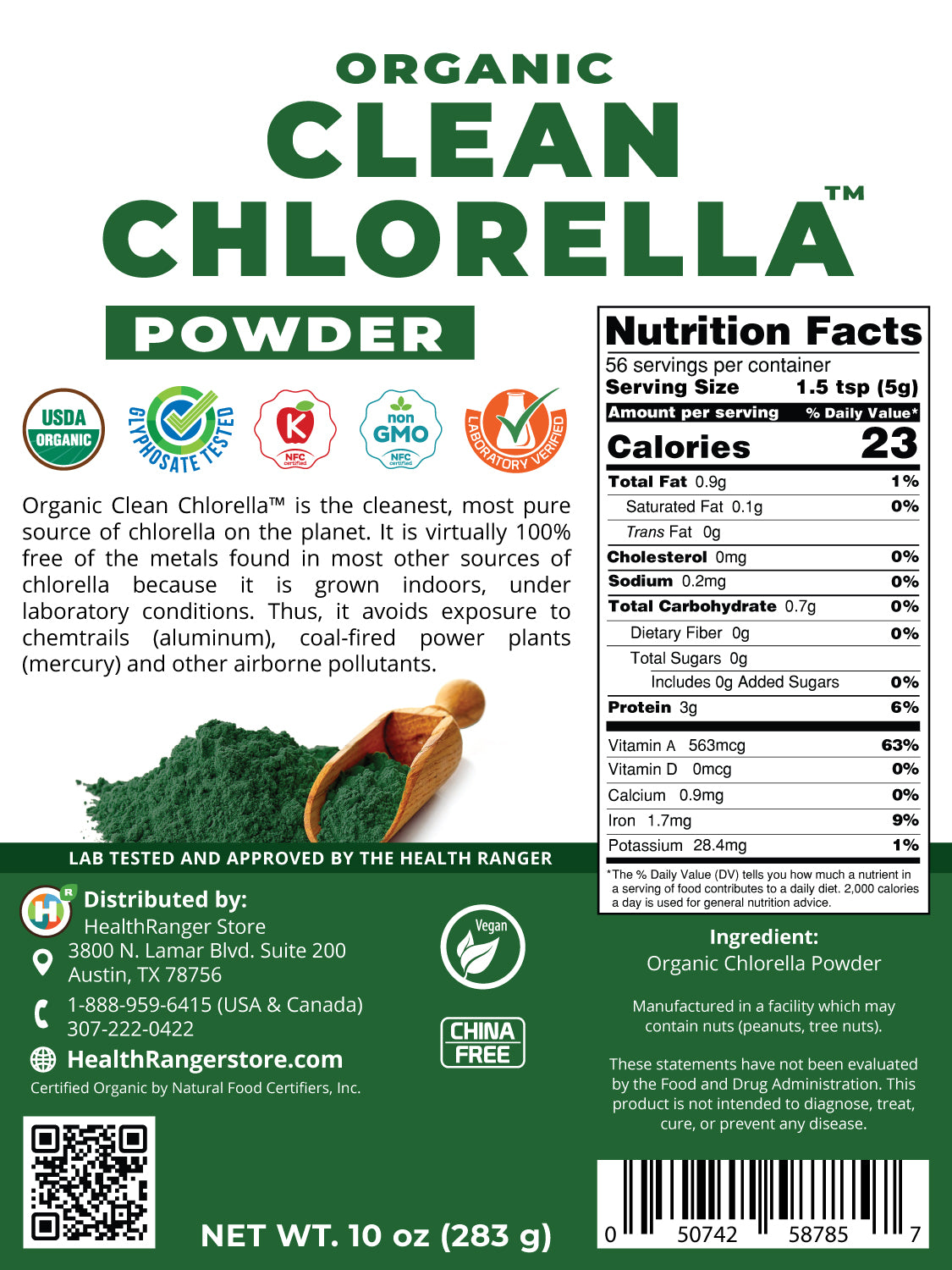 Organic Clean Chlorella Powder 10 oz (283g)