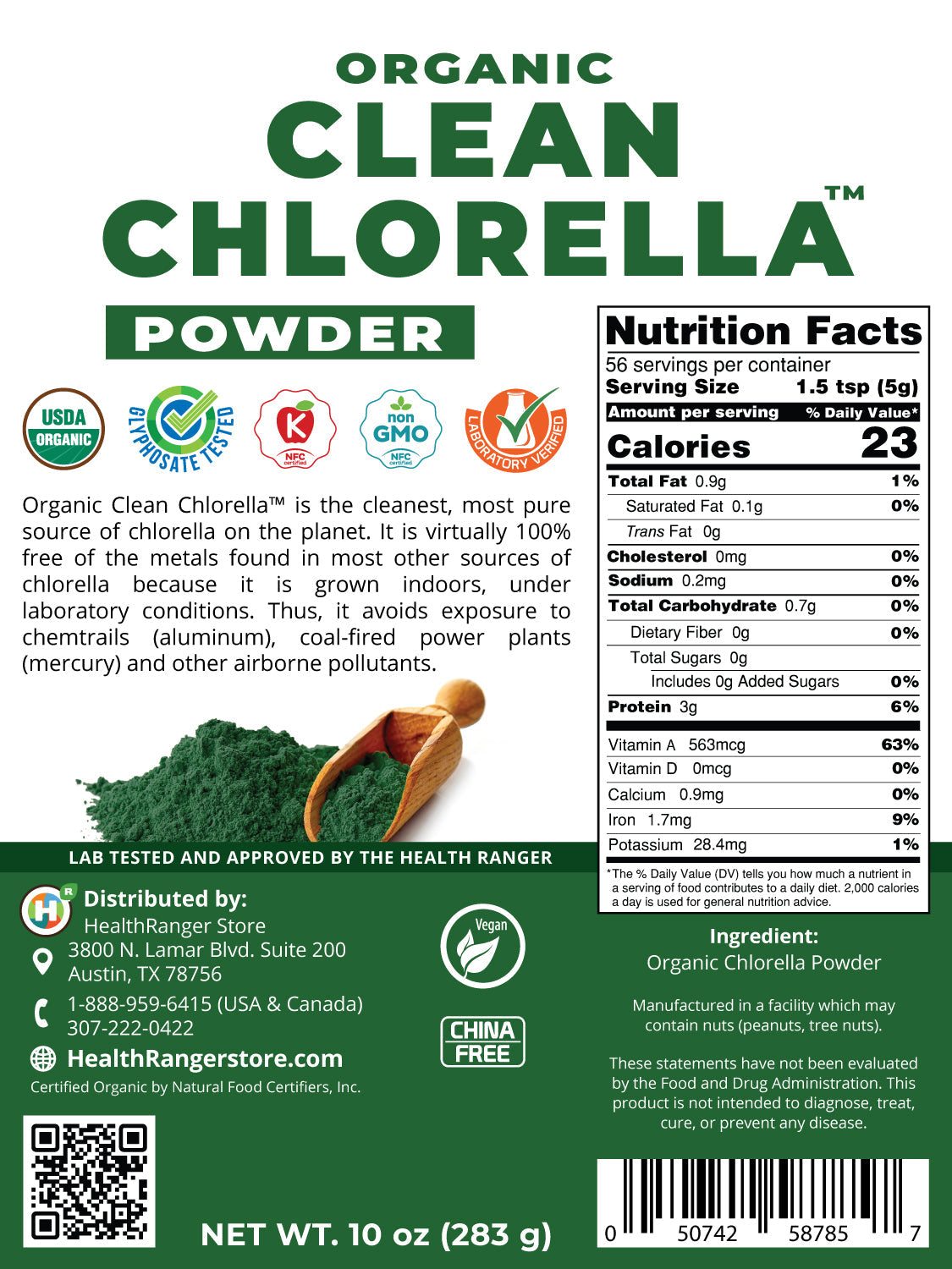 Organic Clean Chlorella Powder 10 oz (283g) (3-Pack)