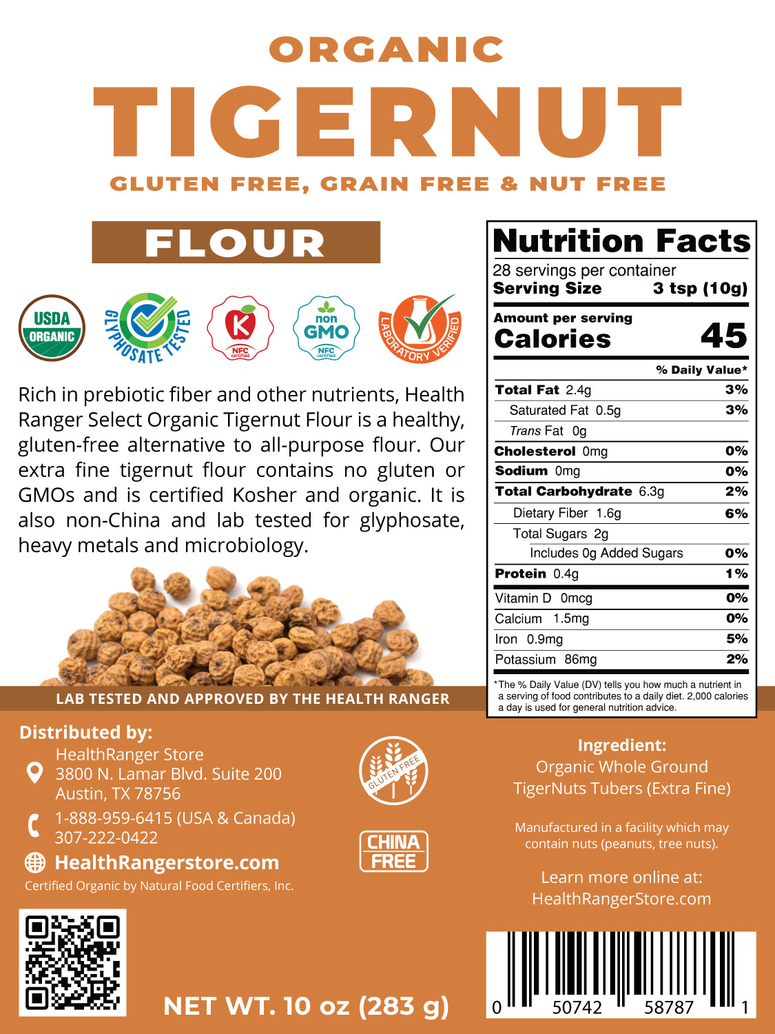 Organic Tigernut Flour 10oz (283 g) - Gluten Free, Grain Free and Nut Free
