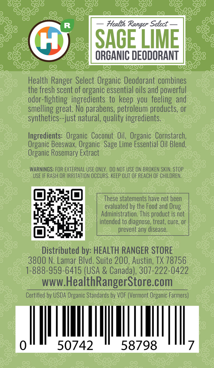 Organic Sage Lime Deodorant 3 oz (90 g) (6-Pack)