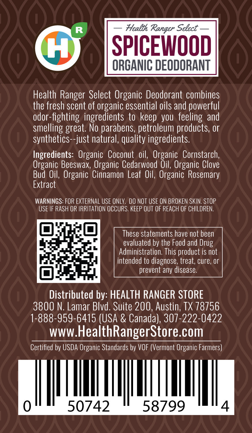 Organic Spicewood Deodorant 3 oz (90 g) (6-Pack)