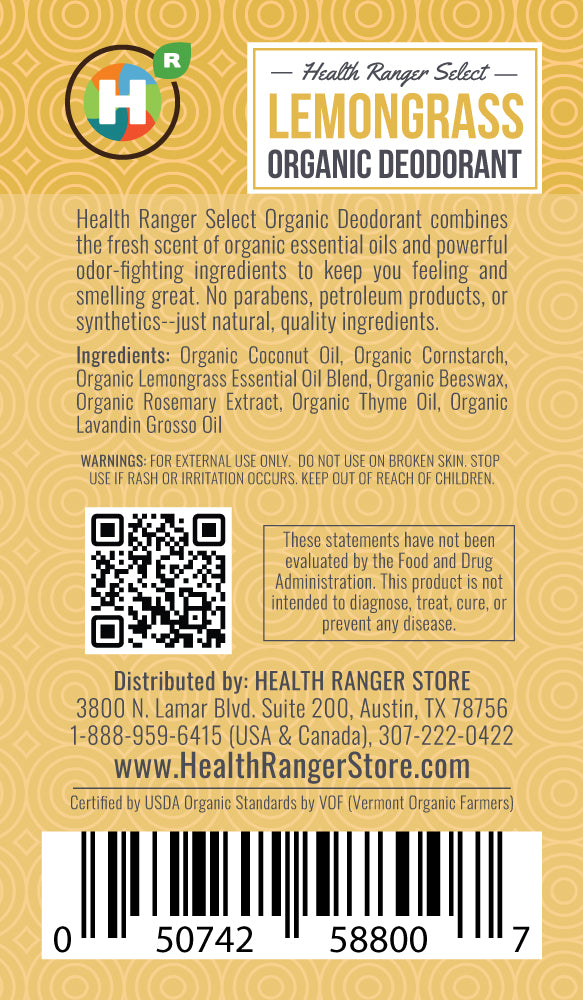 Organic Lemongrass Deodorant 3oz (90g) (6-Pack)