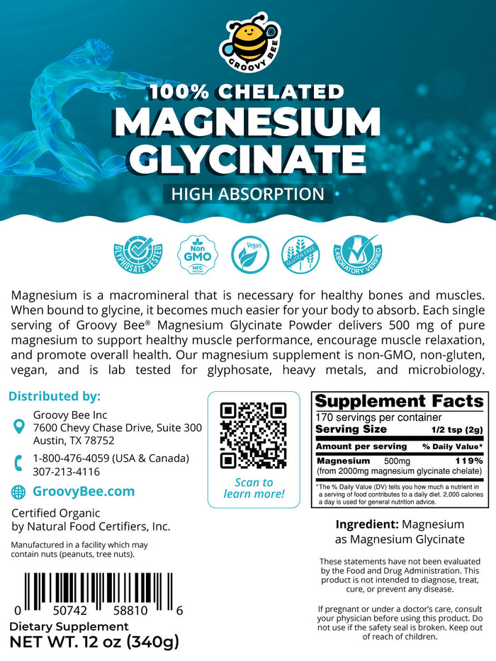 Magnesium Glycinate High Absorption Powder 12 oz (340 g) (3-Pack)