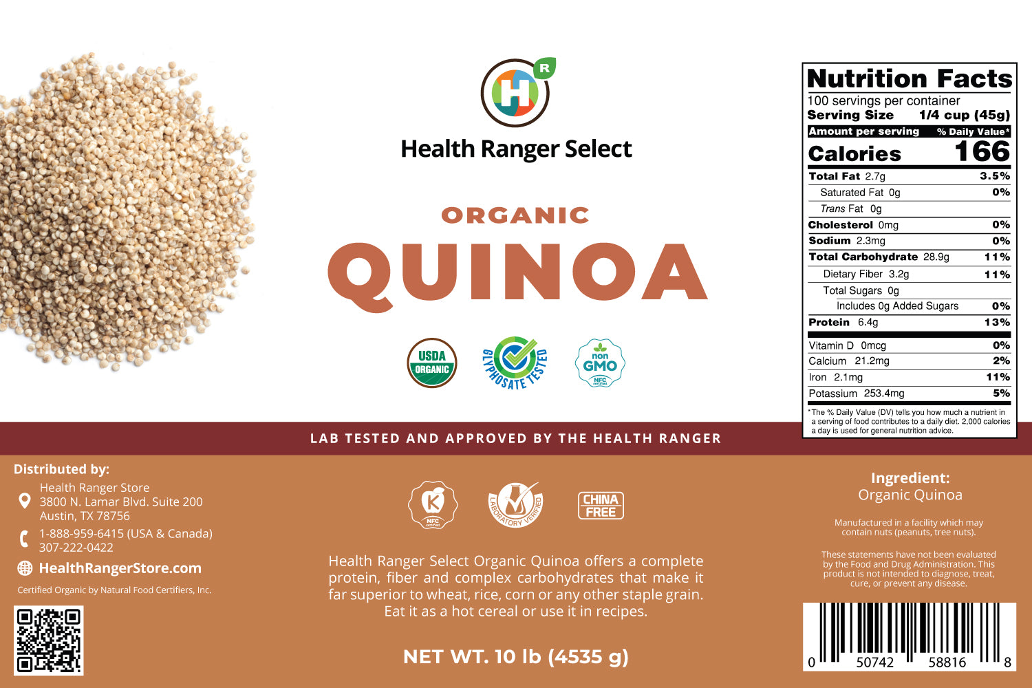 Mega Bucket Organic Quinoa (10LB, 4535g) Health Ranger Store