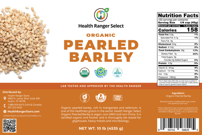 Mega Bucket Organic Pearled Barley (10LB, 4535g) — Health Ranger Store