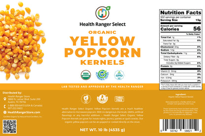 Mega Bucket Organic Yellow Popcorn Kernels (10LB, 4535g)