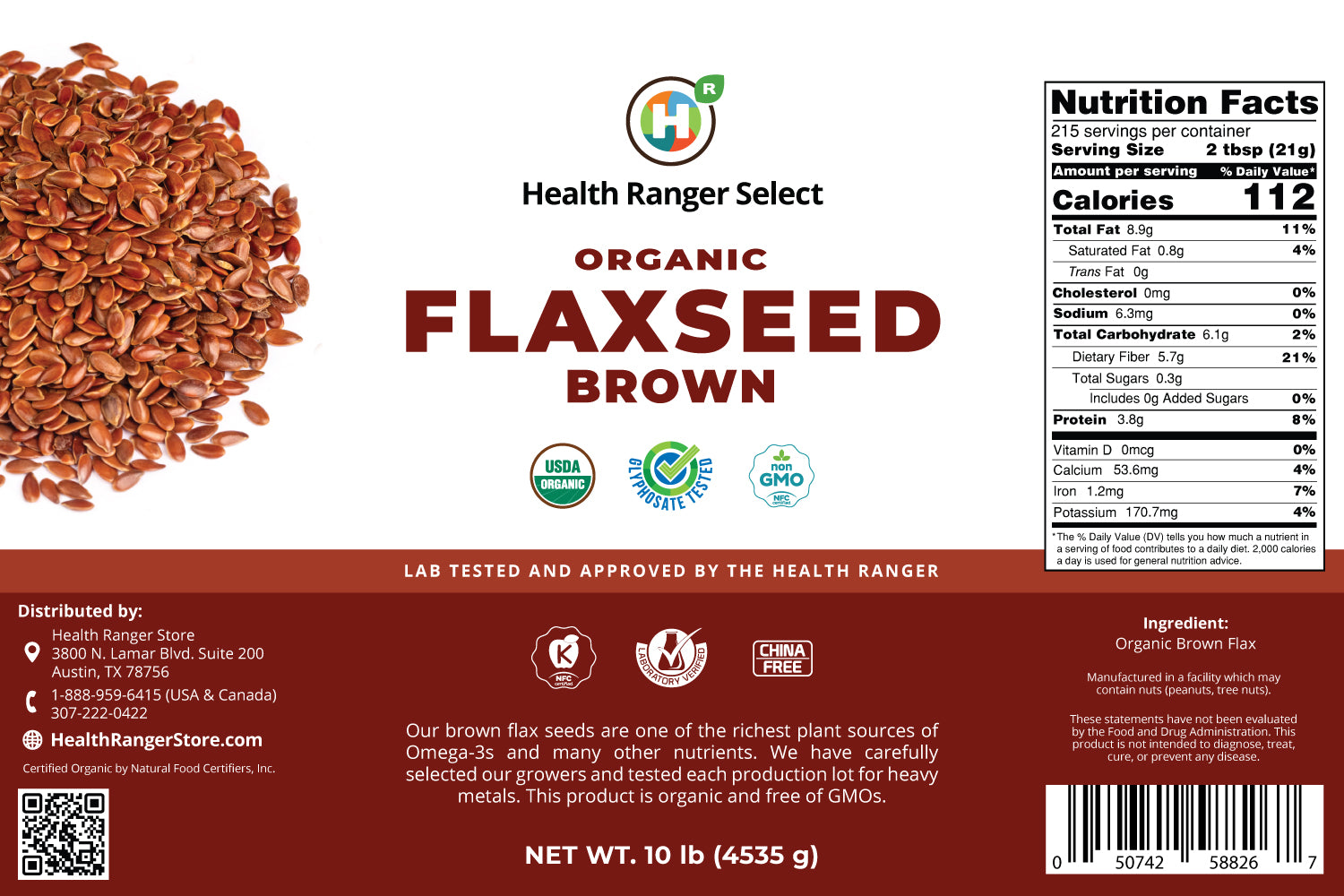 Mega Bucket Organic Flax Seed Brown (10LB, 4535g)