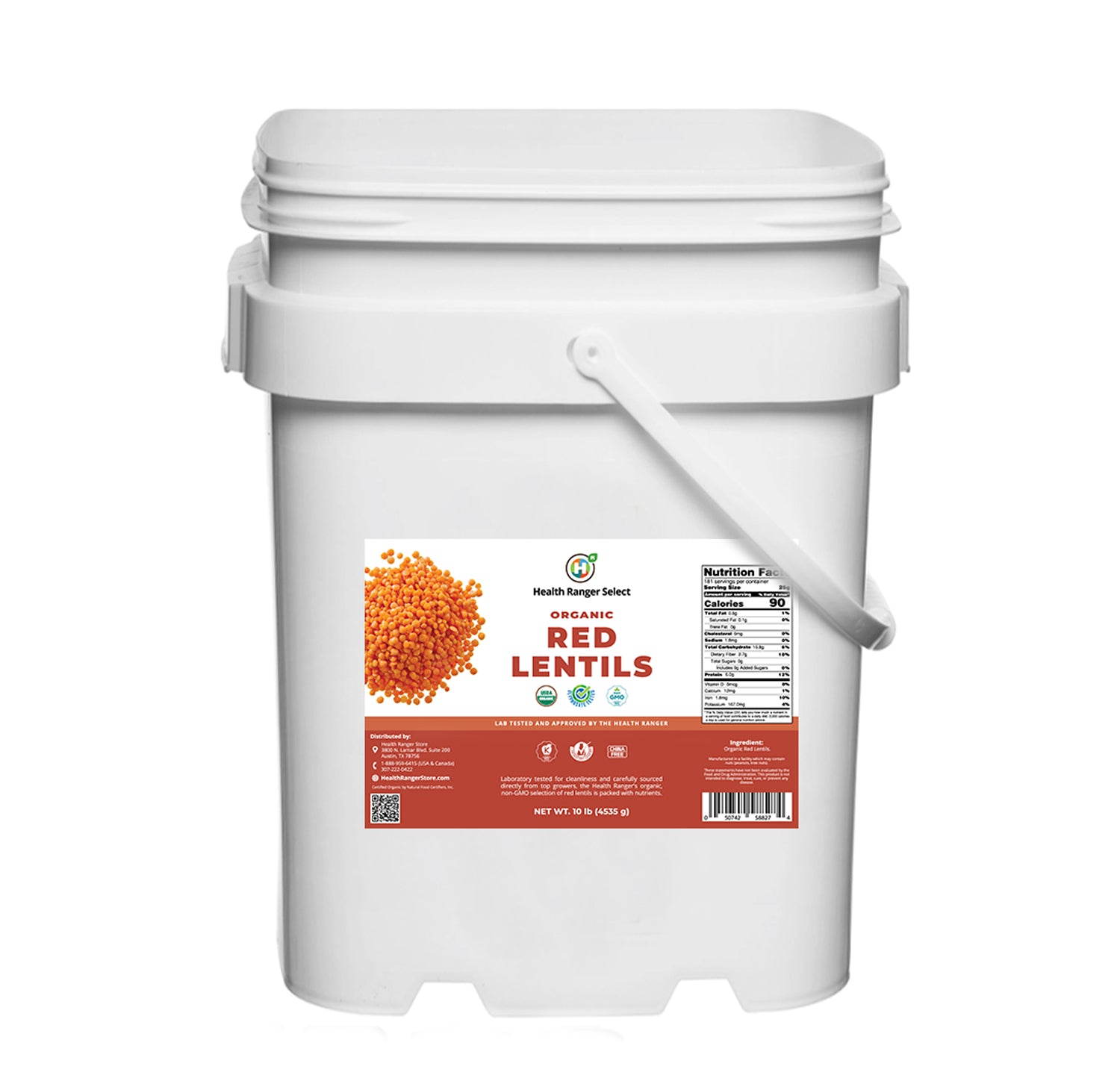 Mega Bucket Organic Red Lentils (10LB, 4535g)