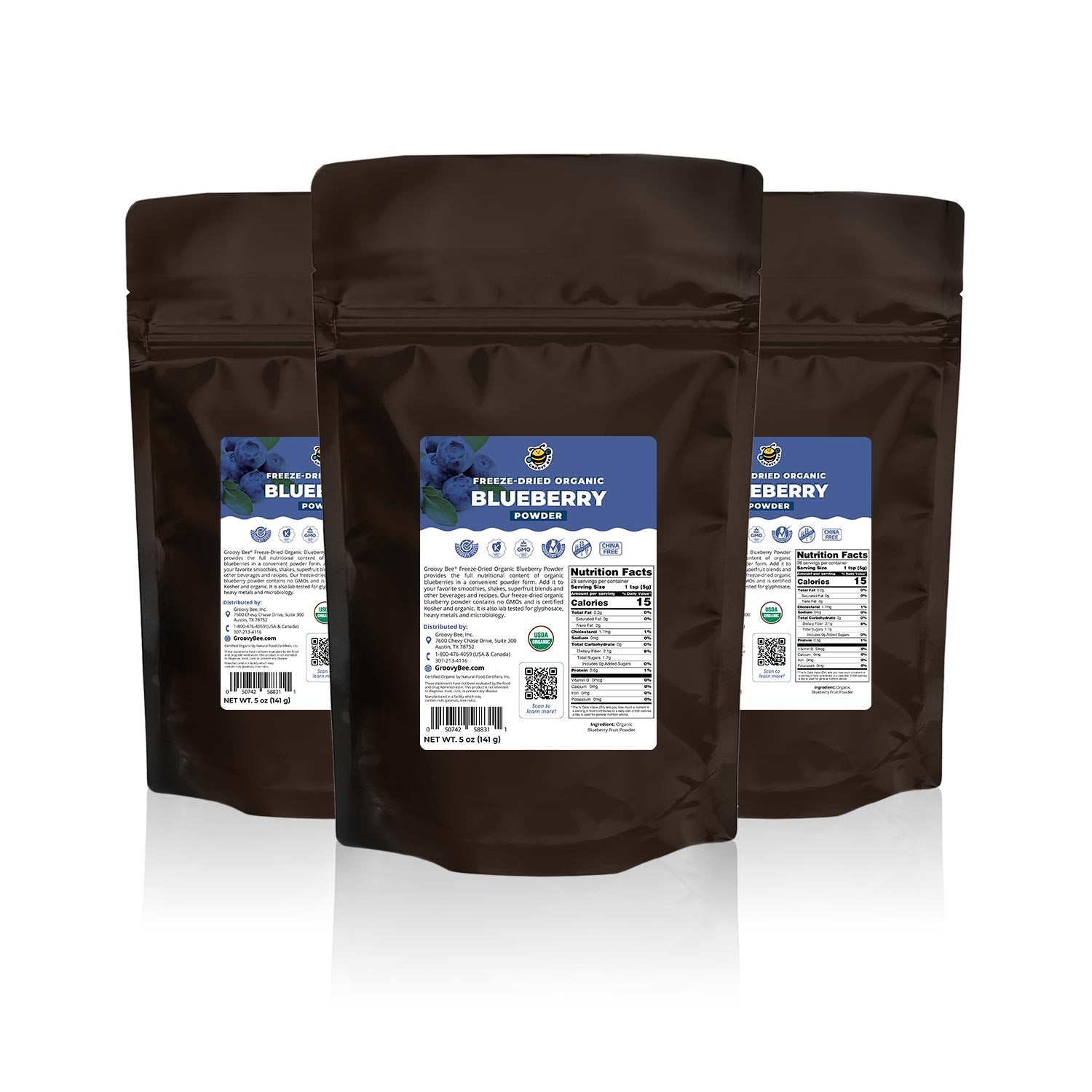 Freeze-Dried Organic Blueberry Powder 5oz (141g) (3-Pack)