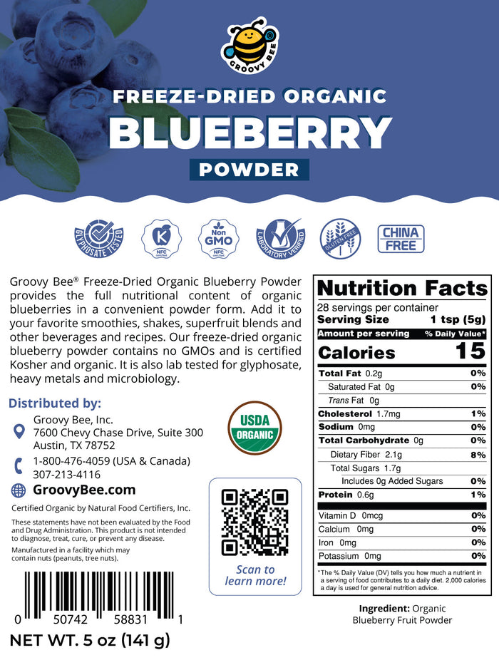 Freeze-Dried Organic Blueberry Powder 5oz (141g) (6-Pack)