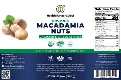 Organic Macadamia Nuts (Unsalted &amp; Whole Kernels) 45.8oz (1300g, 