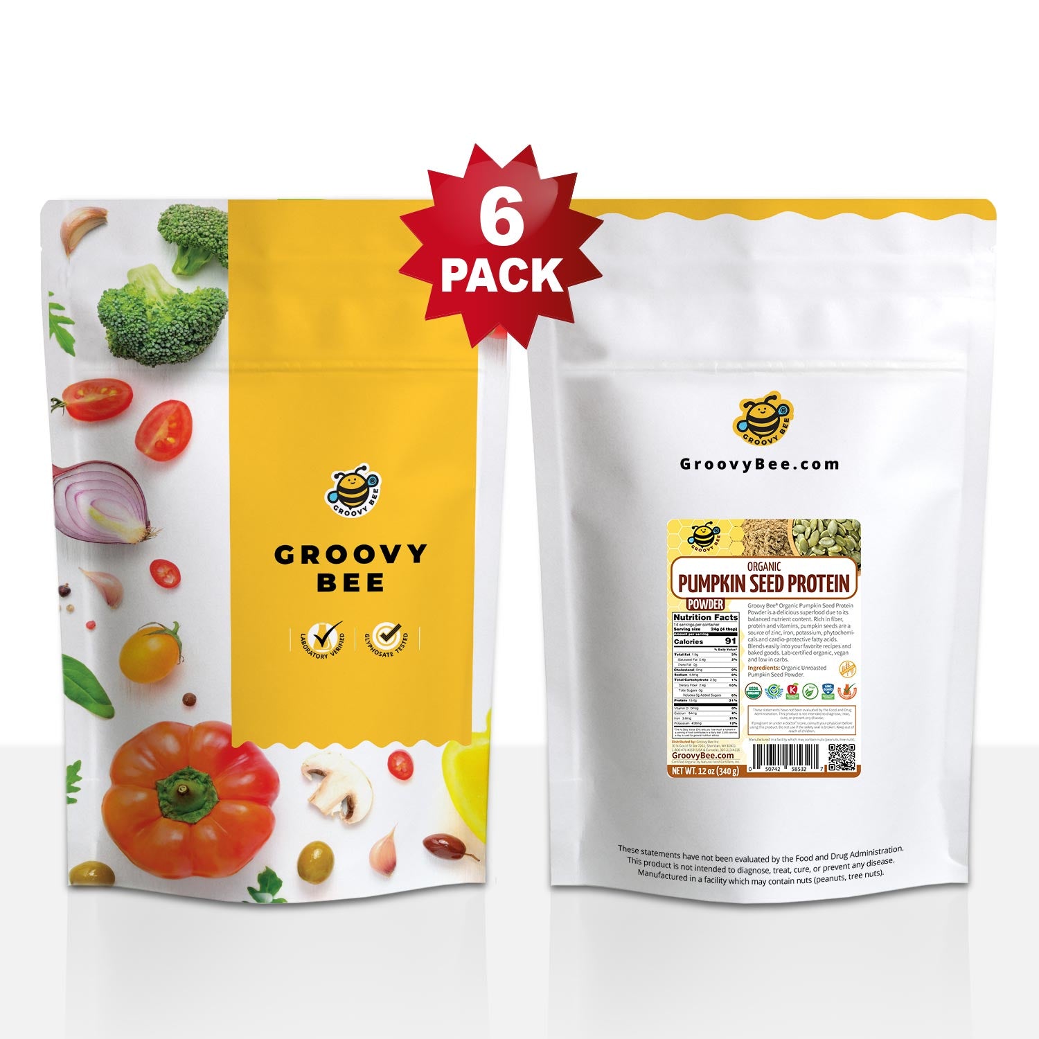 Organic Gluten-Free Vegan Plant-Based Pumpkin Seed Protein Powder 12oz (340g) (6-Pack)