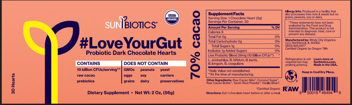 Sunbiotics Adult Probiotic Chocolate Hearts - 30 Hearts