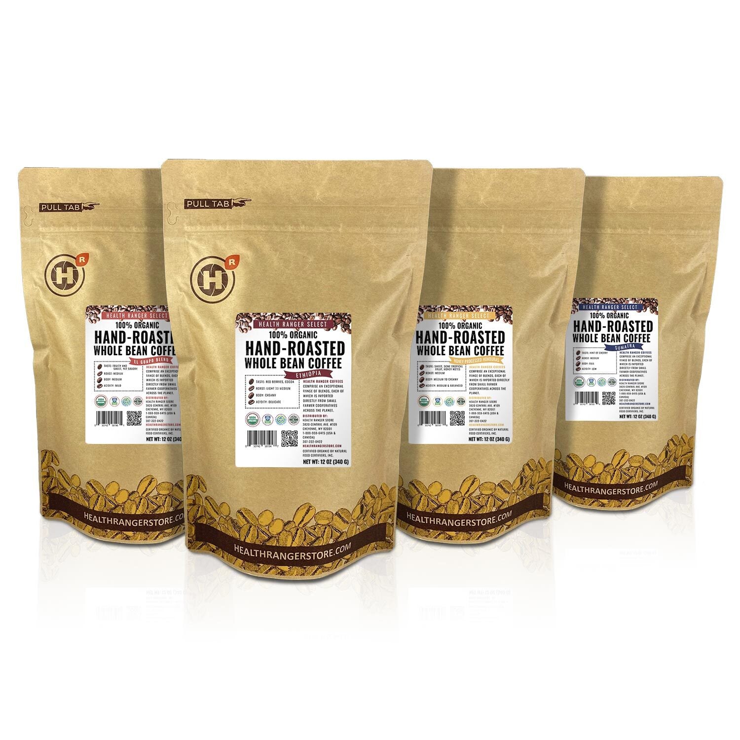 100% Organic Hand-Roasted Whole Bean Coffee Variety B (4-Pack)