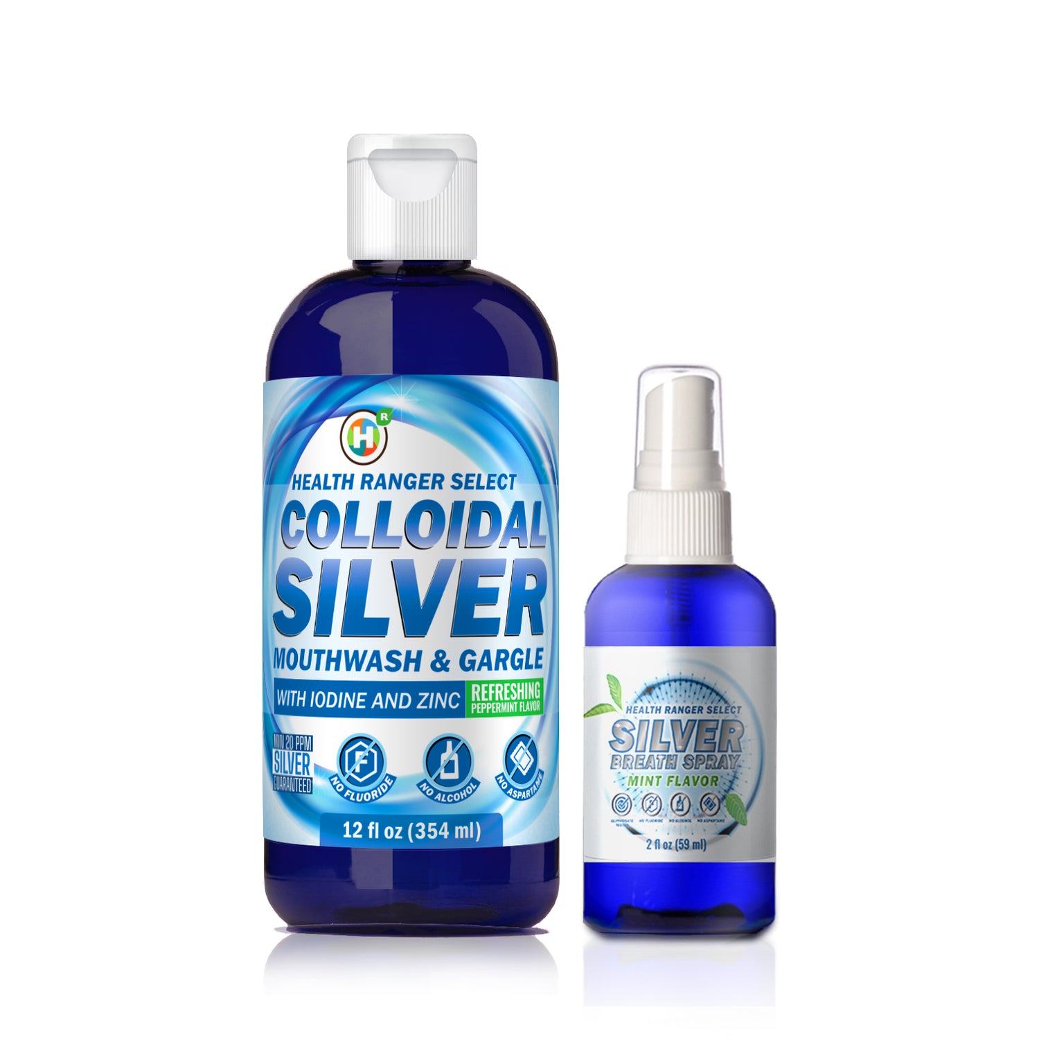 Colloidal Silver Mouthwash &amp; Gargle (with Iodine and Zinc) + Silver Breath Spray Duo Pack