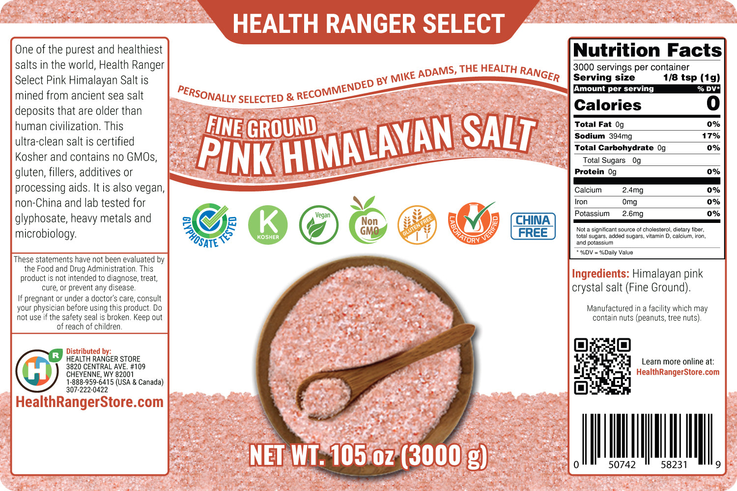 Himalayan Salt Fine Ground 3kg (6.6lbs) (