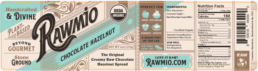 Rawmio Hazelnut - Beyond Gourmet Creamy Raw Chocolate Hazelnut Spread 6oz (6-Pack)