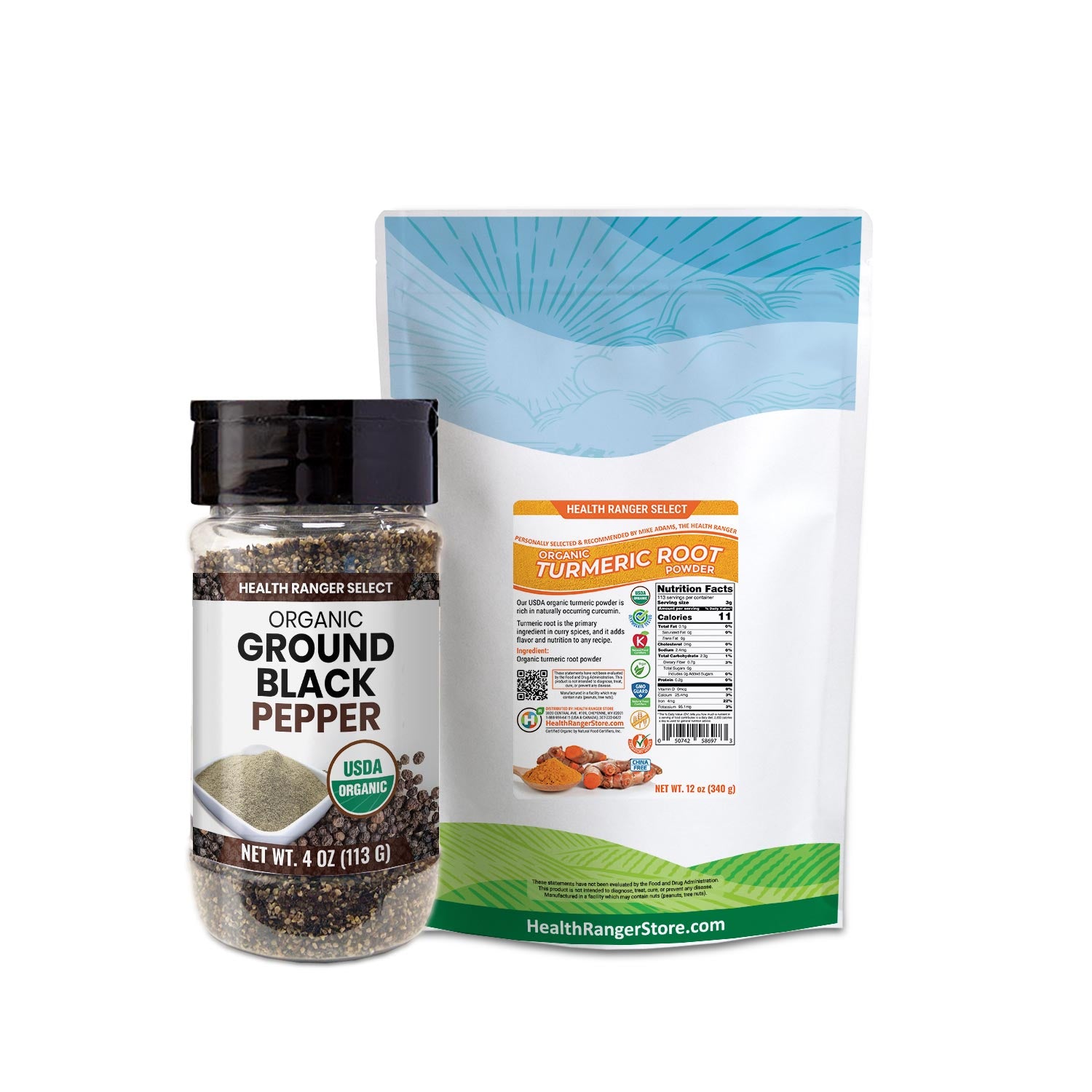 Organic Turmeric Root Powder + Organic Ground Black Pepper Combo Pack